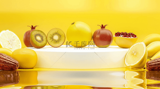 水果背景图片_黄色夏季水果展台背景