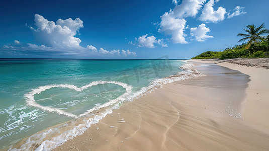 热带大海沙滩爱心形状图片