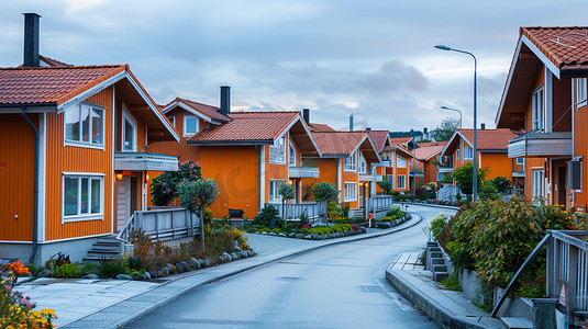 摄影照片_排列整齐的橙色房屋图片