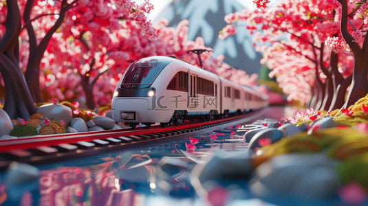 列车背景图片_樱花列车模型合成创意素材背景