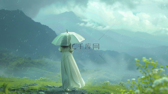 女人撑伞降雨合成创意素材背景