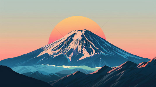 雪山夕阳唯美合成创意素材背景