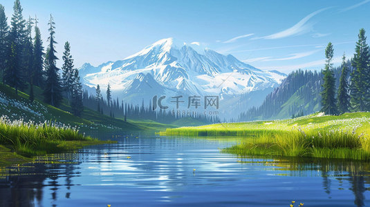 家园河流背景图片_绘画山川河流合成创意素材背景