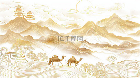 骆驼地图背景图片_沙漠骆驼宫殿合成创意素材背景