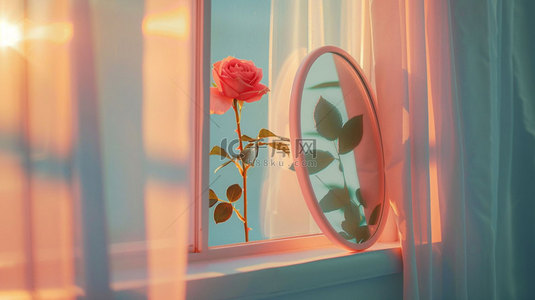 镜子背景图片_镜子花束粉色合成创意素材背景