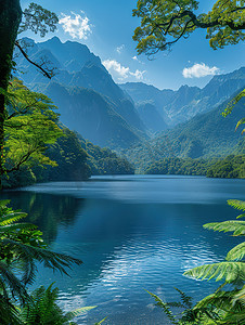 青山湖泊绿水蓝天高清摄影图
