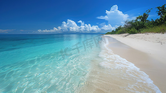 白沙滩摄影照片_美丽的白沙滩蓝天白云摄影照片