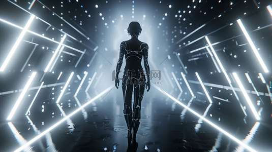 机器人背景图片_机器人女性光线合成创意素材背景