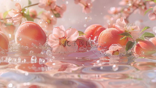 桃花背景图片_桃花桃子水面合成创意素材背景