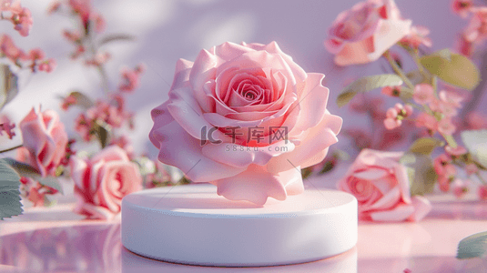 粉色520花朵3D立体装饰圆柱电商背景