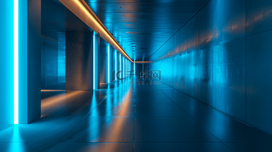 蓝色室内空间走廊灯光造型设计的背景