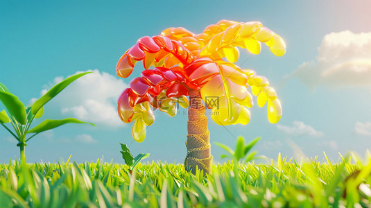 椰子树素材背景图片_椰子树模型实体合成创意素材背景