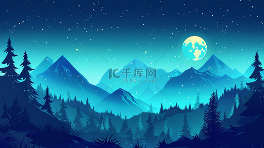 远山森林明月合成创意素材背景