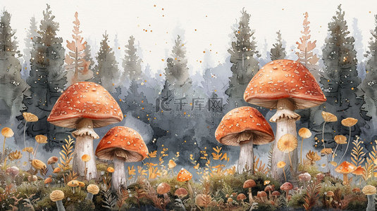 森林背景图片_森林蘑菇画作合成创意素材背景