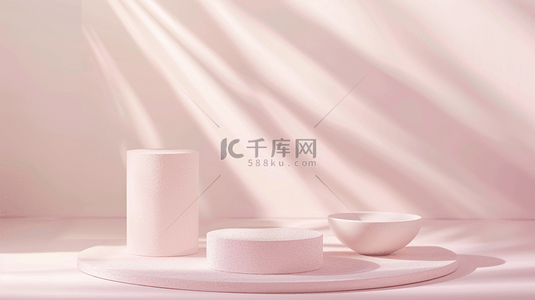 粉色清新立体背景图片_粉色3D立体圆柱形电商展台背景