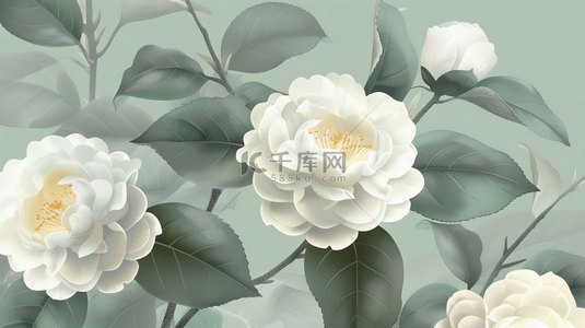 山茶花分隔栏背景图片_山茶花绿叶简约合成创意素材背景