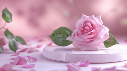 粉色电商装饰背景图片_粉色520花朵3D立体装饰圆柱电商背景