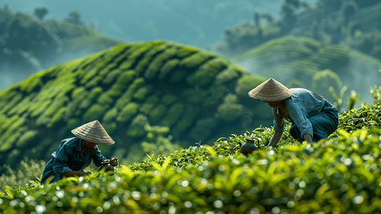 茶园中采茶的茶农摄影15