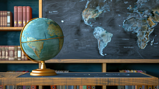 教室讲台上摆放着的地球仪图片