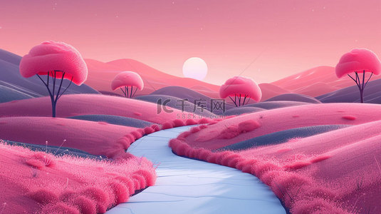 河流背景图片_粉色河流风景合成创意素材背景