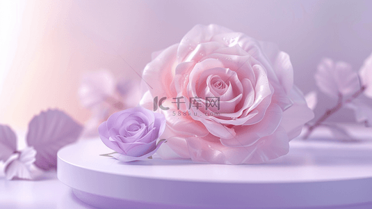 恋爱话术背景图片_粉色520花朵3D立体装饰圆柱电商背景