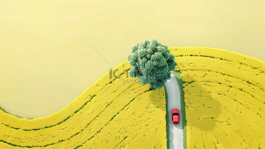 公路背景图片_油菜花汽车公路合成创意素材背景