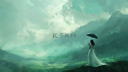 女人撑伞降雨合成创意素材背景