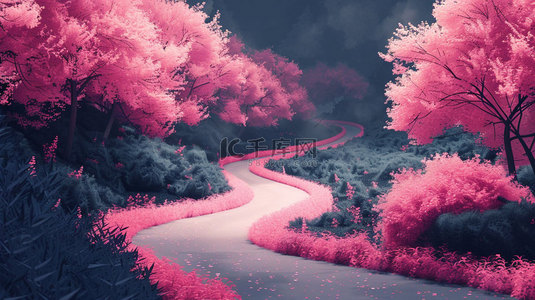 河流背景图片_粉色河流风景合成创意素材背景