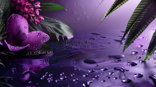 水果绿叶紫色合成创意素材背景