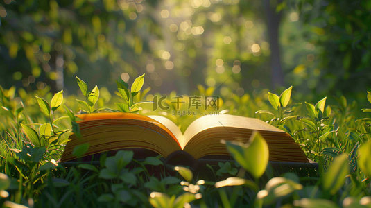 书籍绿地天空合成创意素材背景