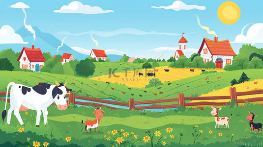 我的农场背景图片_卡通田园农场合成创意素材背景