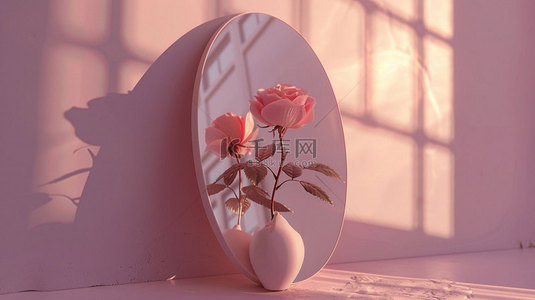 镜子花束粉色合成创意素材背景