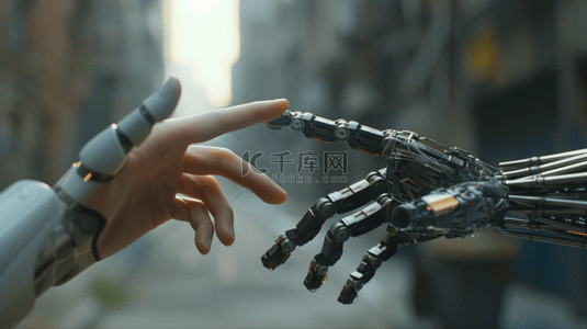 人类机器人牵手合成创意素材背景