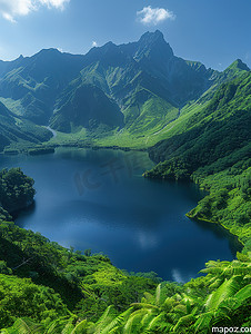 青山湖泊绿水蓝天图片