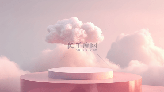 小清新粉色云朵背景图片_粉色立体电商装饰展台背景