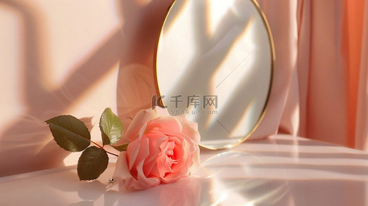 镜子花束粉色合成创意素材背景