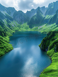 青山湖泊绿水蓝天照片