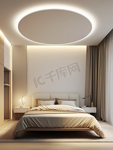 卧室LED圆形吸顶灯摄影配图