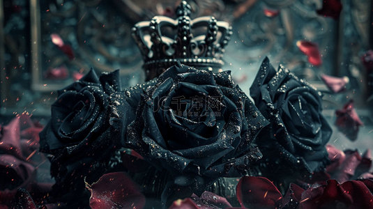 黑色玫瑰皇冠合成创意素材背景