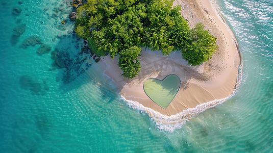 热带大海沙滩爱心形状高清图片
