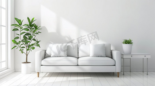 现代化家居摄影照片_简约白色客厅沙发图片