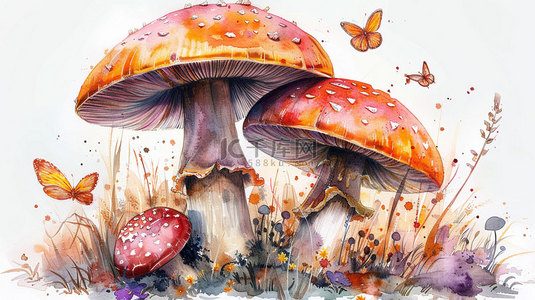 森林背景图片_森林蘑菇画作合成创意素材背景