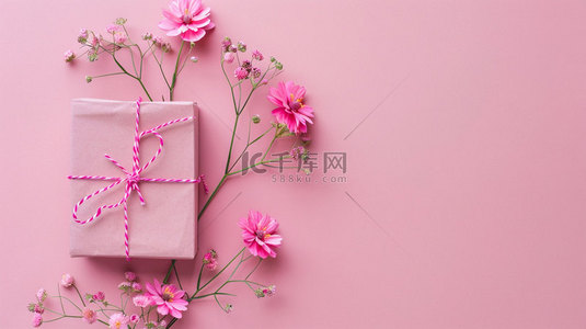 粉色礼盒背景图片_粉色礼盒鲜花合成创意素材背景
