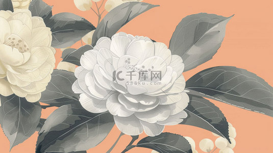 山茶花绿叶简约合成创意素材背景