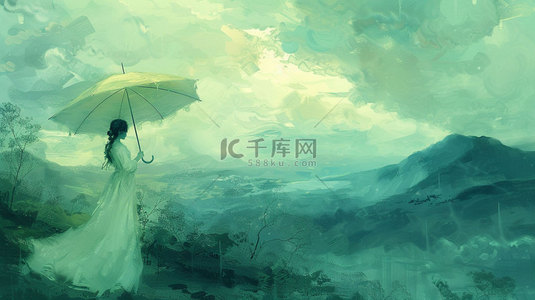 女人撑伞降雨合成创意素材背景