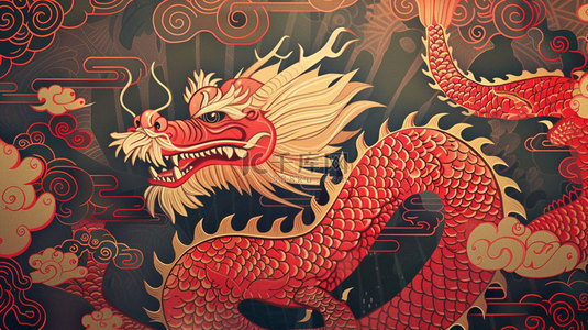 红色可爱龙海报背景图片_中国龙图案红色合成创意素材背景