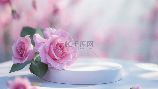 520背景图片_粉色520花朵3D立体装饰圆柱电商背景