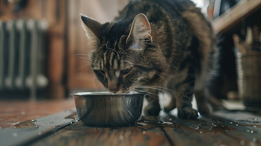 猫咪在喝碗里的水高清图片