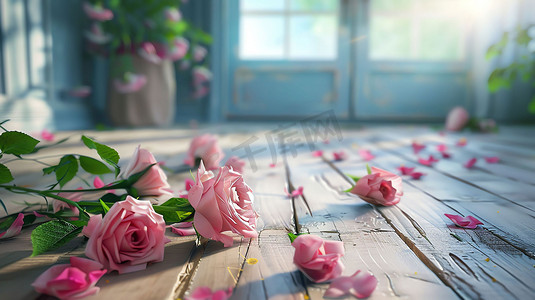 室内地板花朵浪漫摄影照片