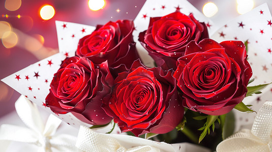 甜蜜图片摄影照片_桌面上摆放着的红玫瑰图片